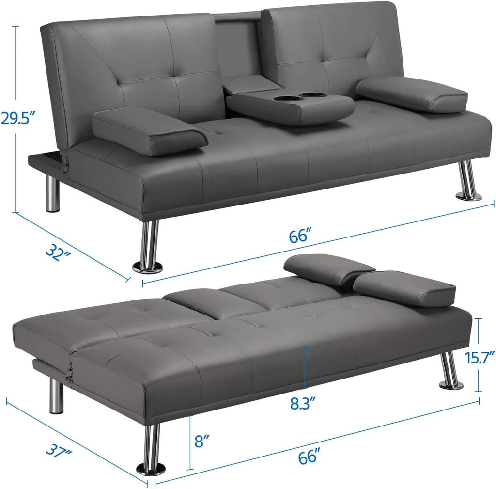 Yaheetech Convertible Faux Leather Sofa Bed, 3 Angles, 772lb Capacity, Black