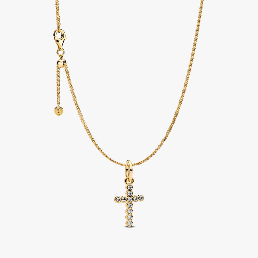 Sparkling Round Bezel Cross Pendant Necklace