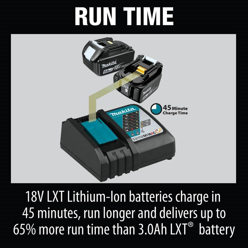 Makita 18V LXT 5.0Ah Battery And Rapid Optimum Charger Starter Pack With XAG04Z Brushless Angle Grinder - BL1850BDC2XAG04