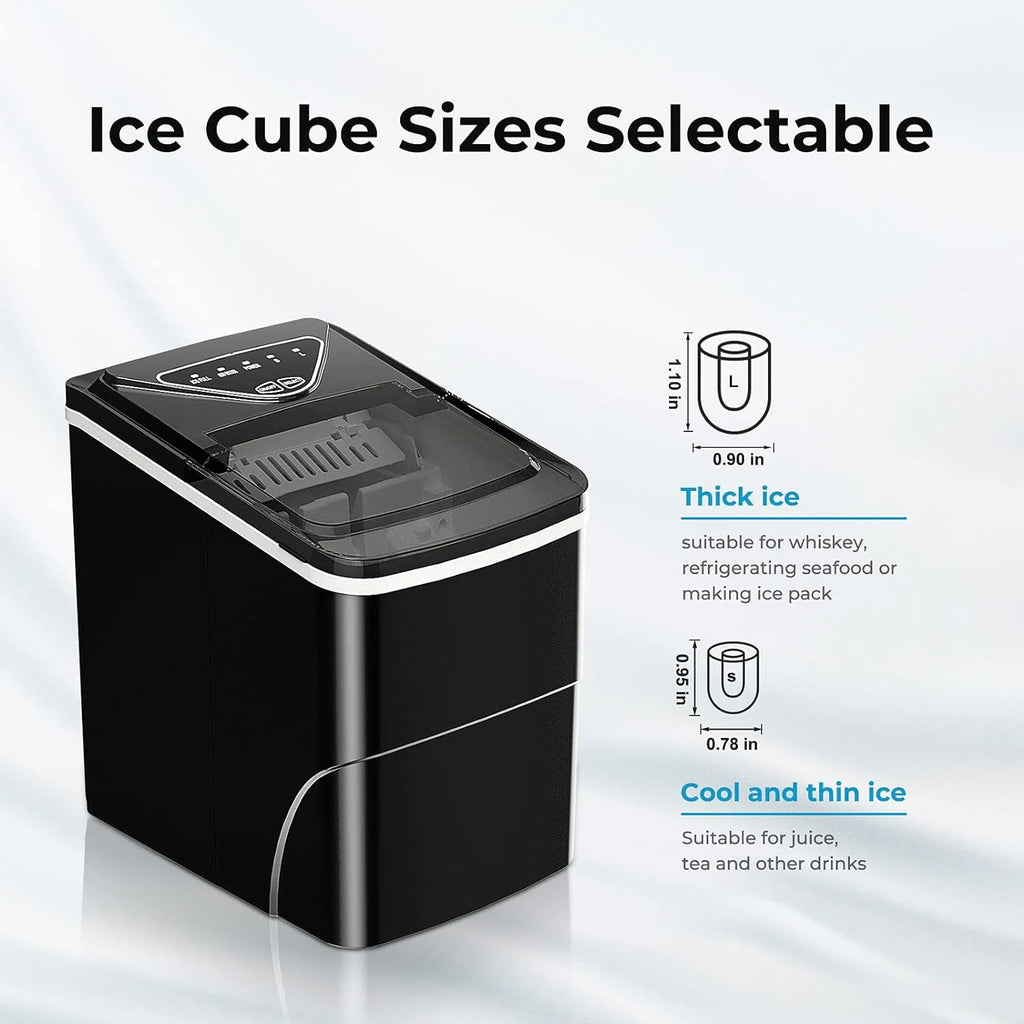 Countertop Portable Ice Maker, Self-Cleaning, 9 Pellet Ice Ready In 6 Mins, 26lbs 24Hrs - Black
