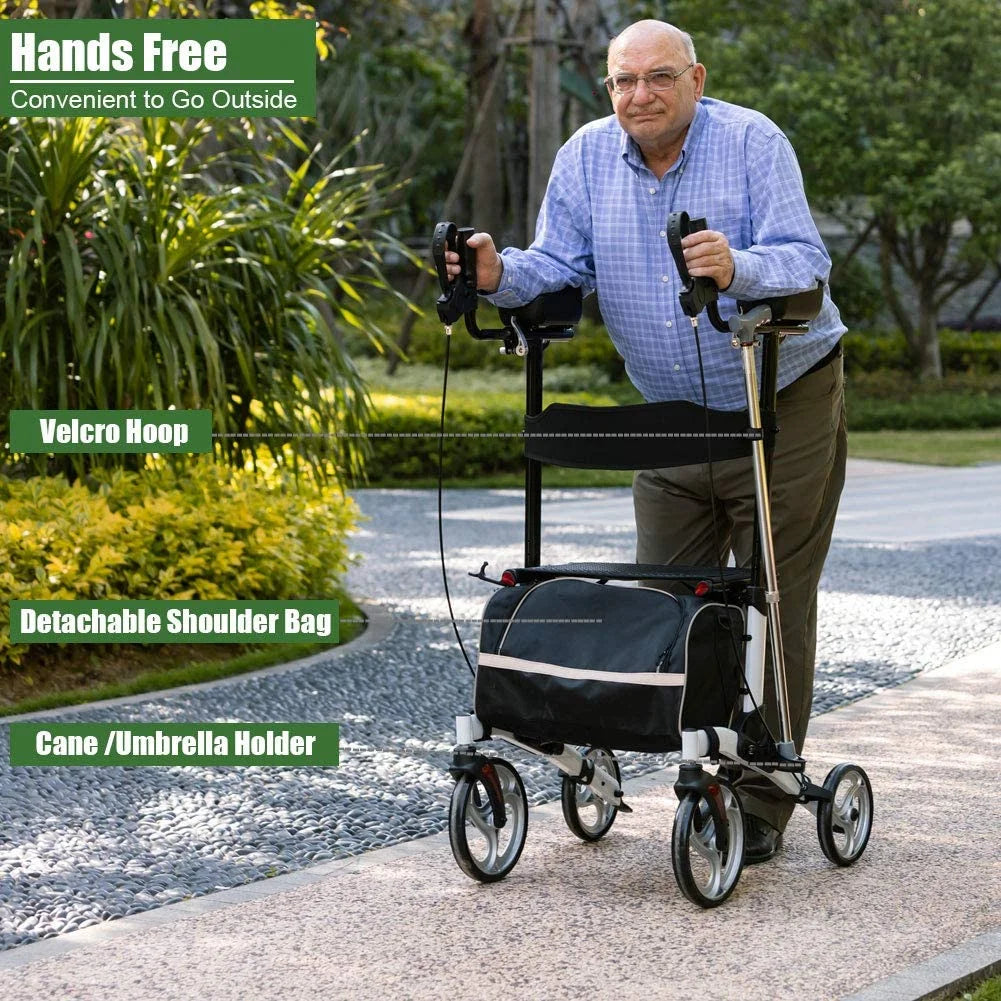 BEYOUR WALKER Upright Rollator Walker With 10 in Front Wheels, Seat, Armrests And 300 Pounds Capacity - White