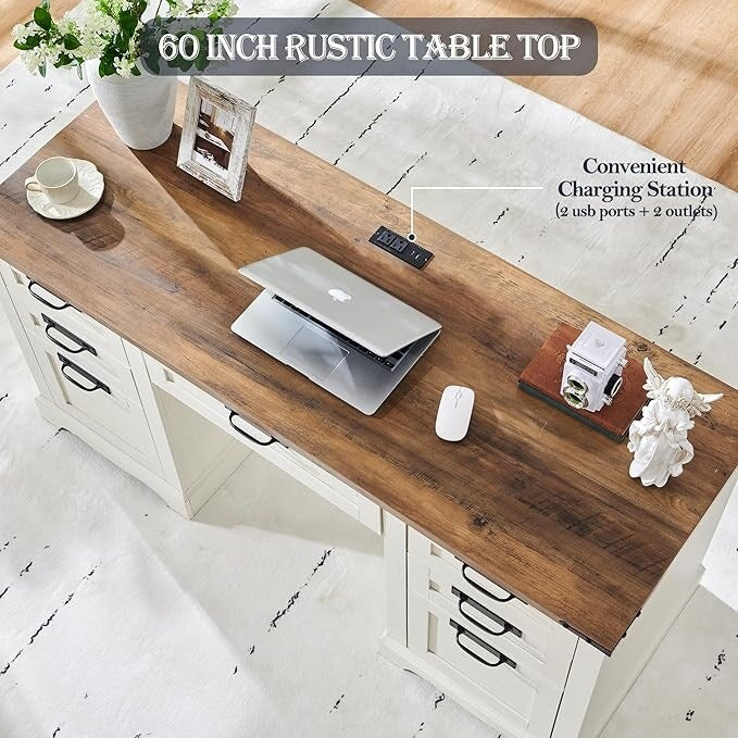 60' Farmhouse Wood Executive Computer Desk - 22'D x 60'W x 30'H