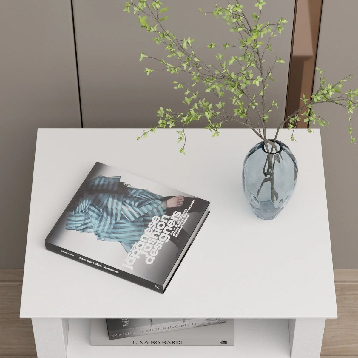 White Nightstand With 2 Drawers And 1 Open Shelf - 21.7 Inch Tall