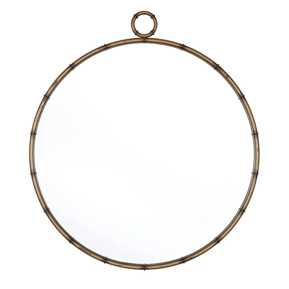 Round Wall Mirror With Antique Brass Finish And Decorative Ring Detail - 31.5in W x 1.5in D x 35in H