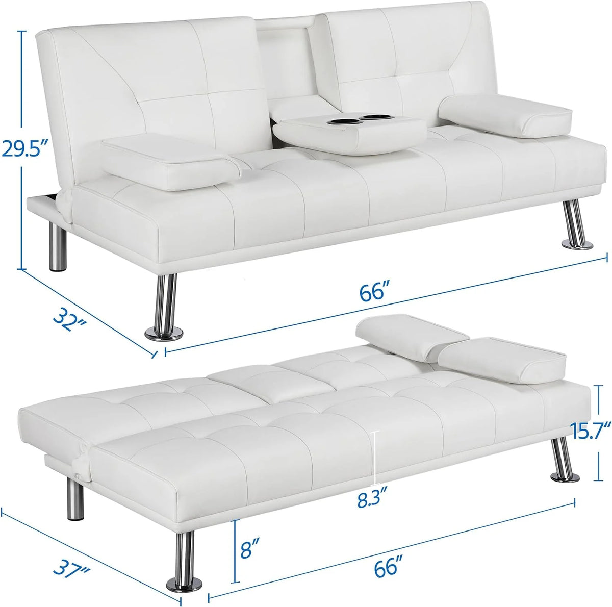 Yaheetech Convertible Faux Leather Sofa Bed, 3 Angles, 772lb Capacity, Black