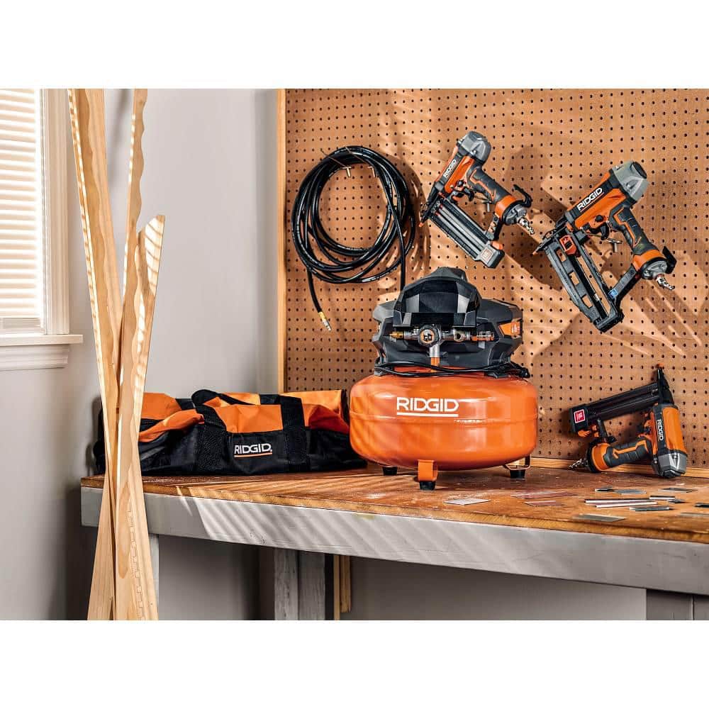 RIDGID 6 Gal. Portable Electric Pancake Air Compressor With 18GA Brad Nailer, 16GA Finish Nailer And 18GA Finish Stapler - R69603FK