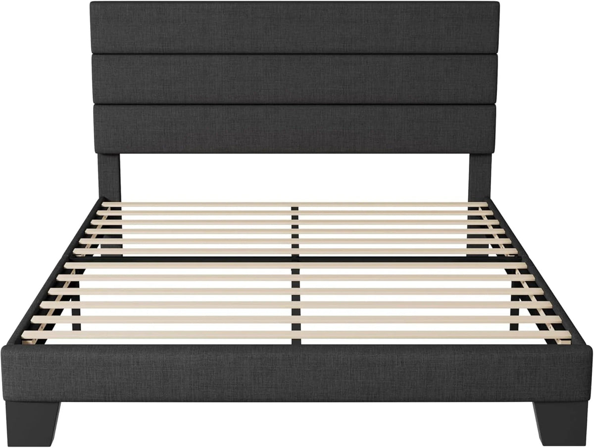 Queen Size Upholstered Platform Bed Frame With Headboard - Dark Gray Fabric