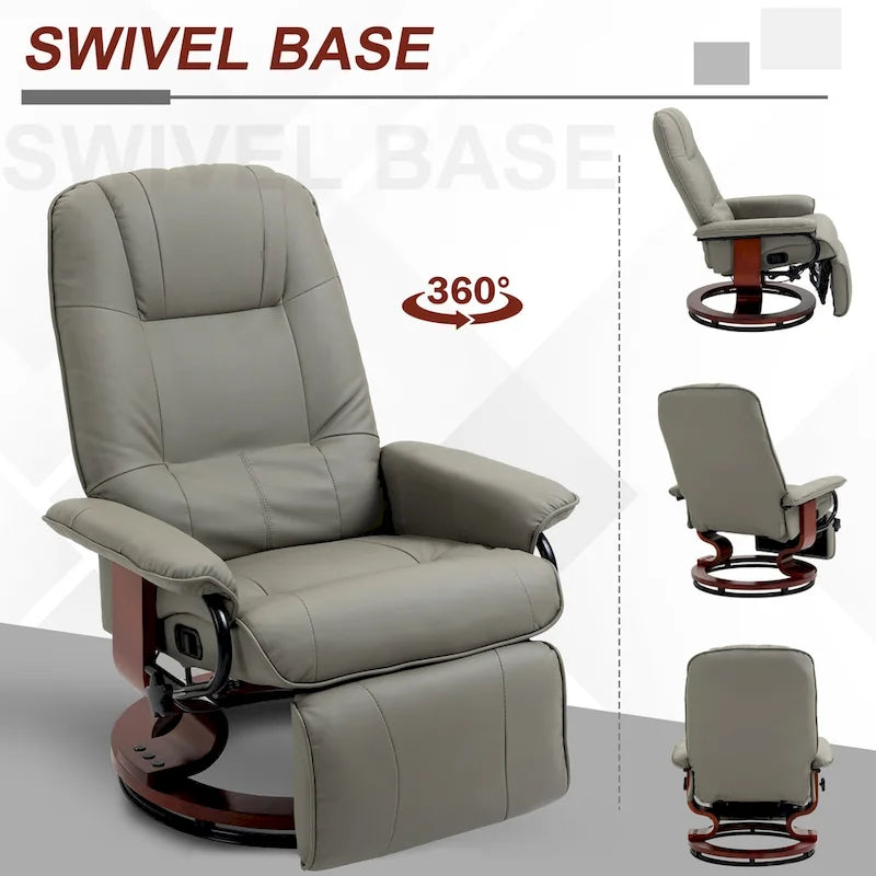 HomCom Faux Leather Manual Swivel Recliner Chair With Extendable Footrest