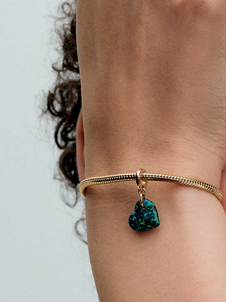 Opalescent Green Heart Dangle Charm