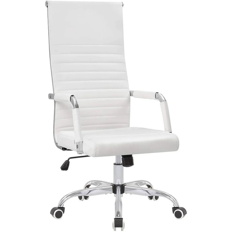 Ribbed High Back PU Leather Office Chair, 3.15-Inch Pad, 19.7 x 19.1 Inch Seat, 18.1 x 29.6 Inch Back, 16.7-19.9 Inch Height, 320 Lb