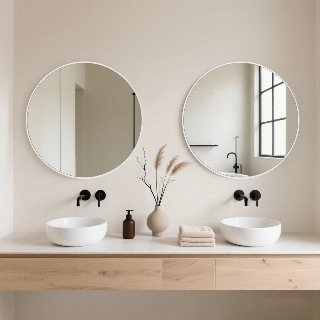 Round Bathroom Vanity Mirror, 24x24 / 36x36, Black, Brushed Gold or Silver