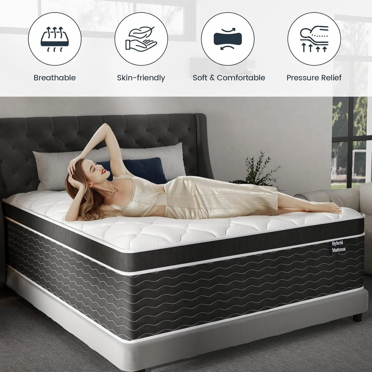 Full Size 10 Inch Medium Plush Hybrid Mattress In A Box