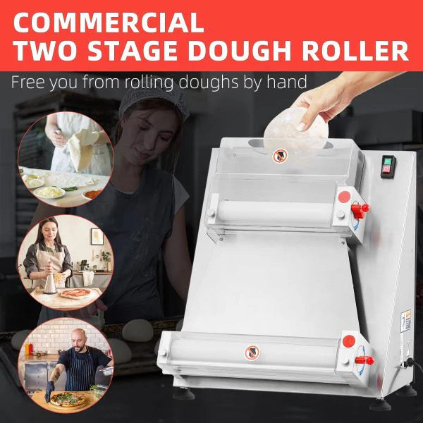 Commercial Pizza Dough Roller Sheeter, 370W, Stainless Steel, Max 16