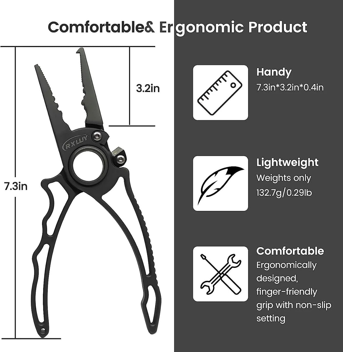 RXLUY Titanium Fishing Pliers With Tungsten Cutters, 7.49 in, 0.34 lb