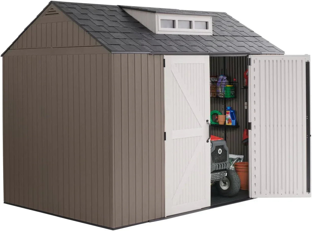 Rubbermaid Resin Outdoor Storage Shed With Floor, 7x7 ft, Gray