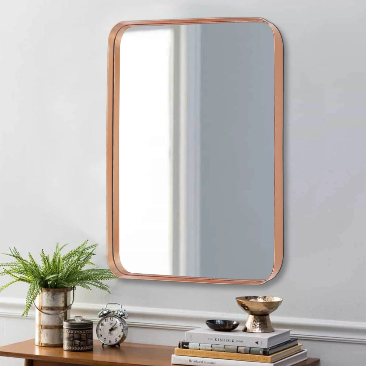 Framed Wall Vanity Mirror With Rounded Corners, 1 Piece