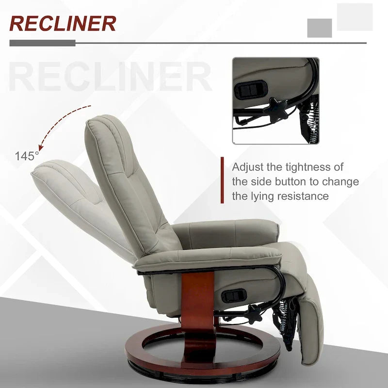 HomCom Faux Leather Manual Swivel Recliner Chair With Extendable Footrest