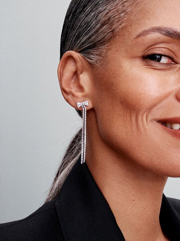 Pavé Bow Drop Earrings