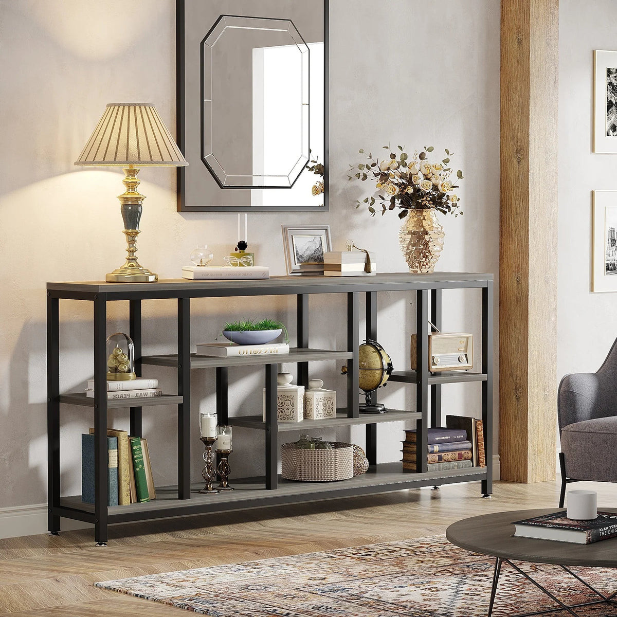 3-Tier Console Sofa Table With Storage, 70.9 Inch