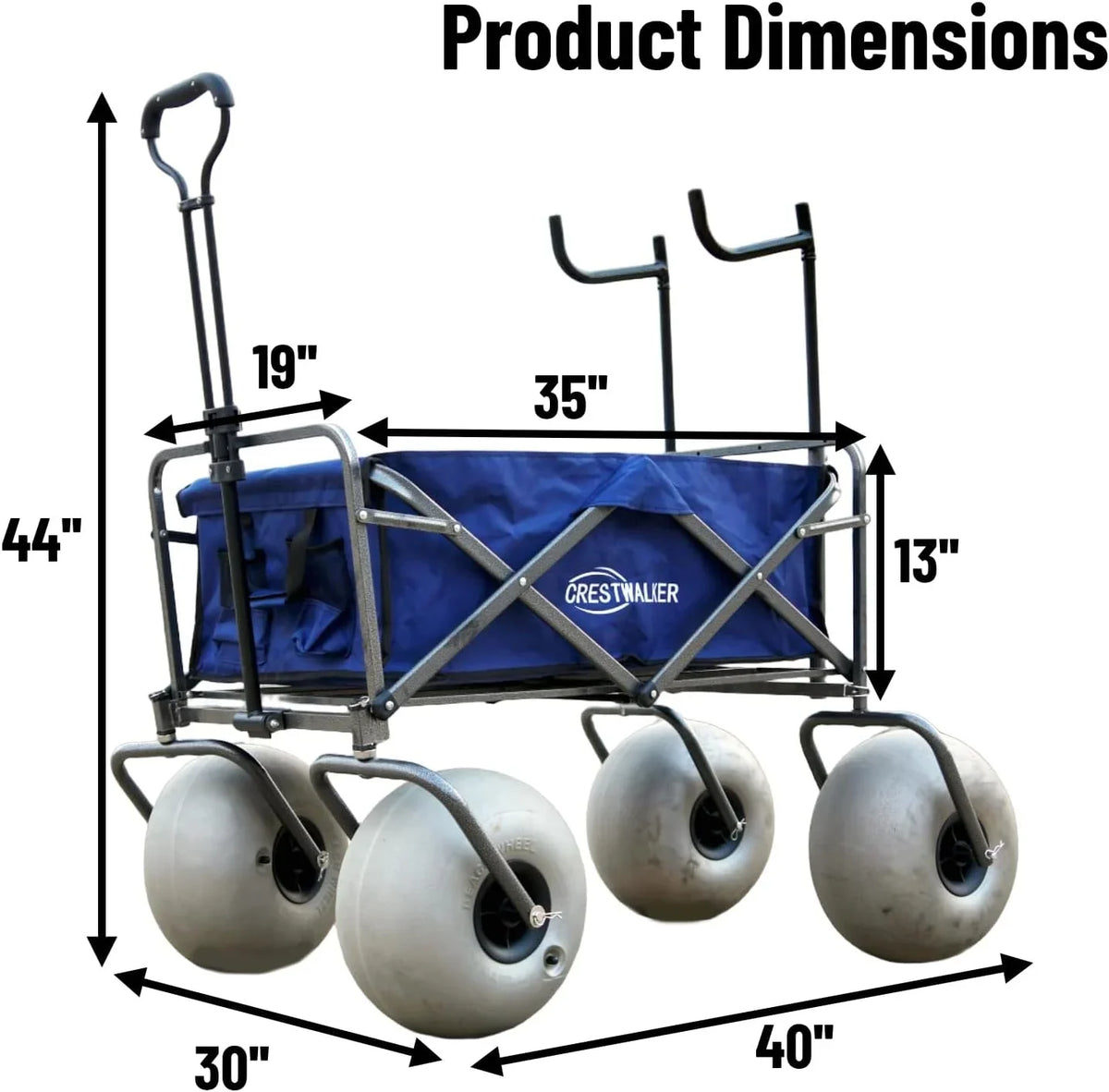 CRESTWALKER Beach Cart With 13-Inch Balloon Wheels, Chair Brackets And Pump - Blue