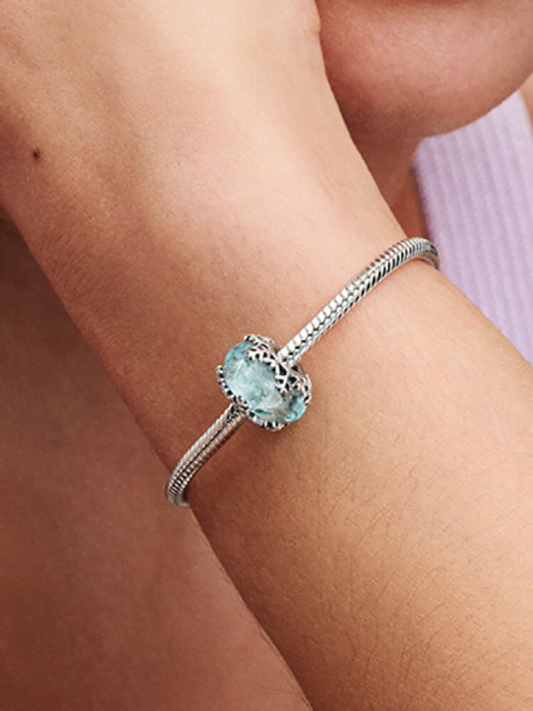Winter Blue Snowflake Murano Charm