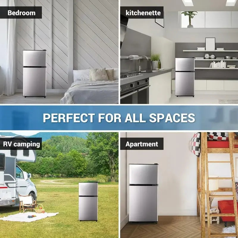 OOTDAY Compact Refrigerator With Freezer 3.5 Cu Ft Silver 16.7 x 17.5 x 34.2 inches - FLS-80-SILVER