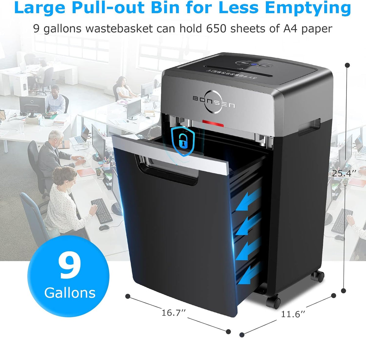 24-Sheet Cross-Cut Paper Shredder, 40-Minute Continuous Run Time, 9-Gallon Basket, P-4 Security