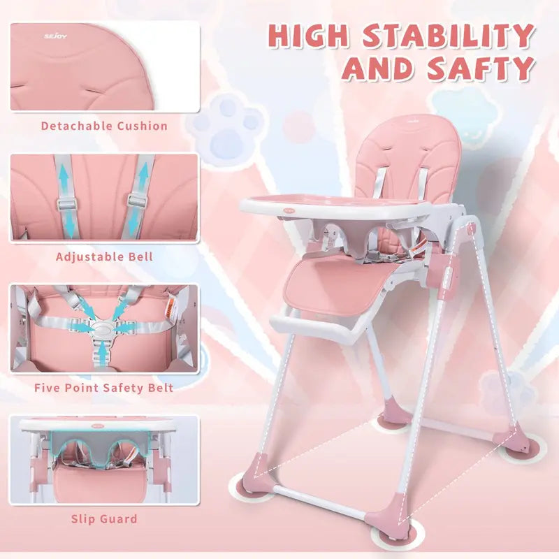SEJOY Portable Folding Baby High Chair, Pink