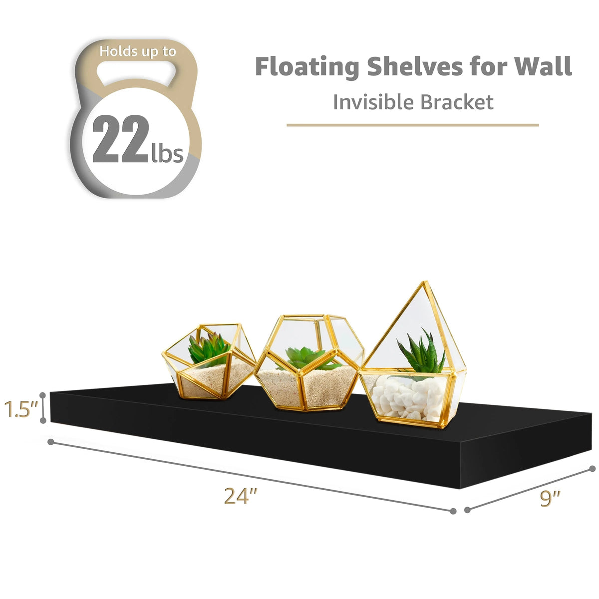 Floating Engineered Wood Wall Shelves, Set Of 3, 23.75 in x 9.25 in