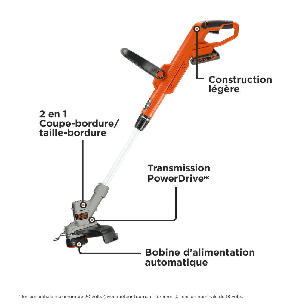 BLACK+DECKER 20V Cordless String Trimmer And Edger With 2Ah Lithium Ion Battery