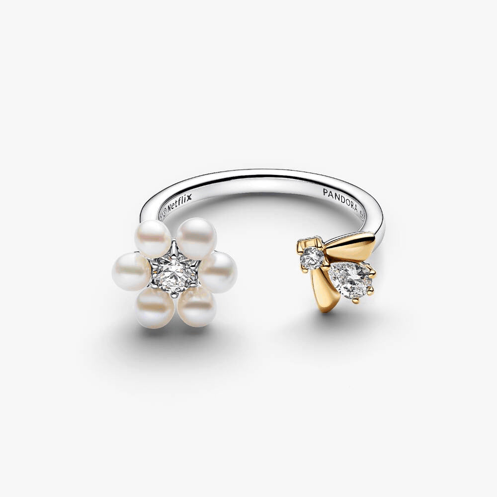Bridgerton Bee & Treated Freshwater Cultured Pearl Flower Open Ring