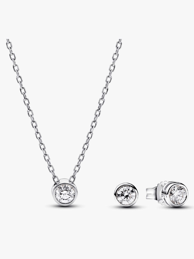 Pandora Era Bezel Lab-grown Diamond Pendant Necklace and Earrings set 0.45 carat tw Sterling Silver