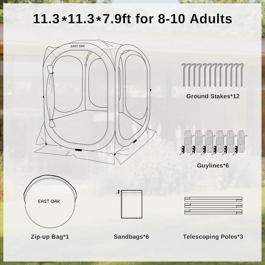 EAST OAK Pop-Up Screen House Tent 10 x 10 FT With Carry Bag