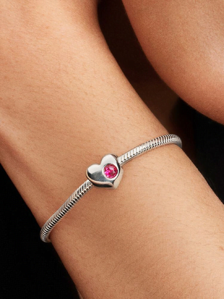 Engravable Pink Stone Heart Charm