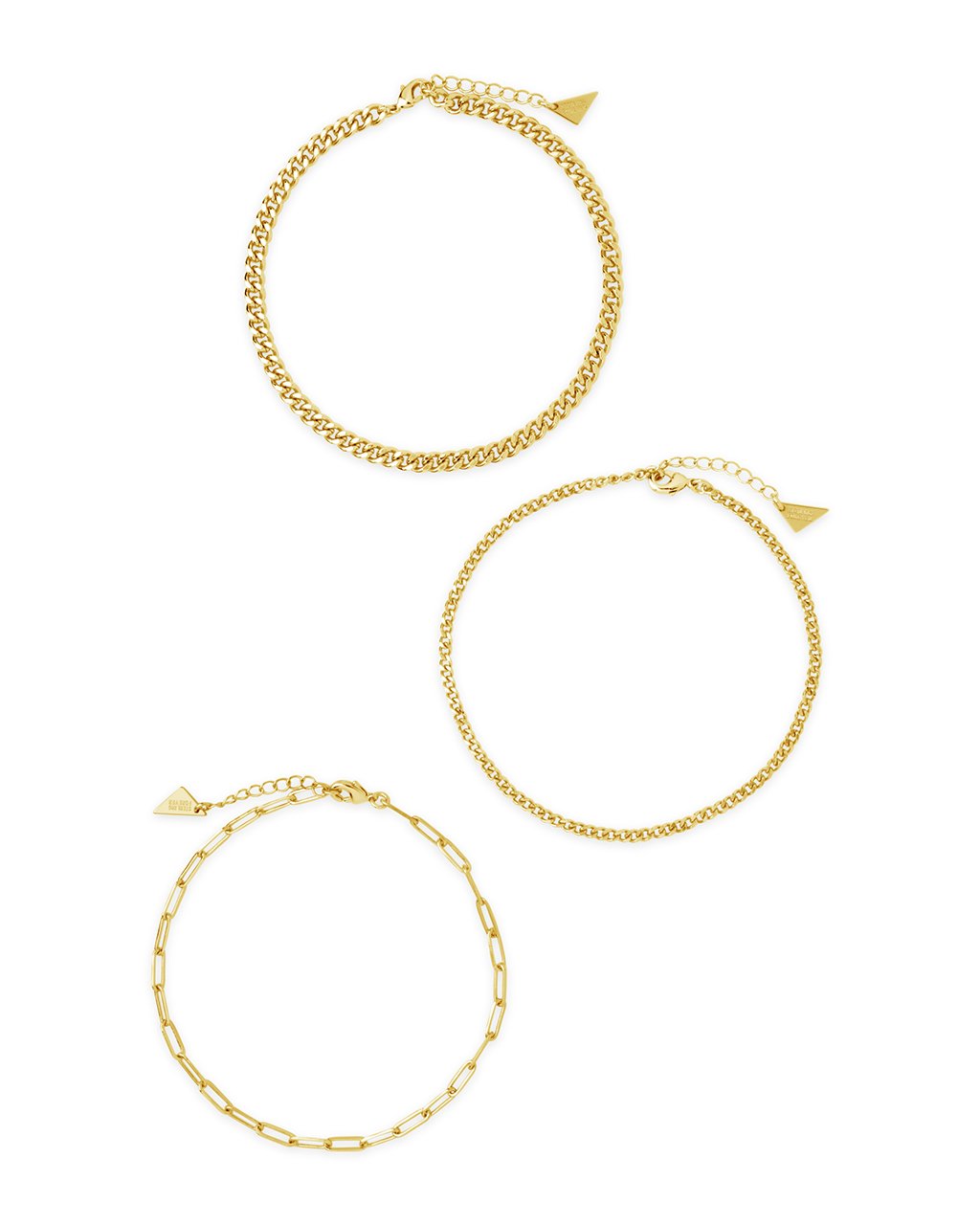 Three Row Chain Anklet Set in Gold