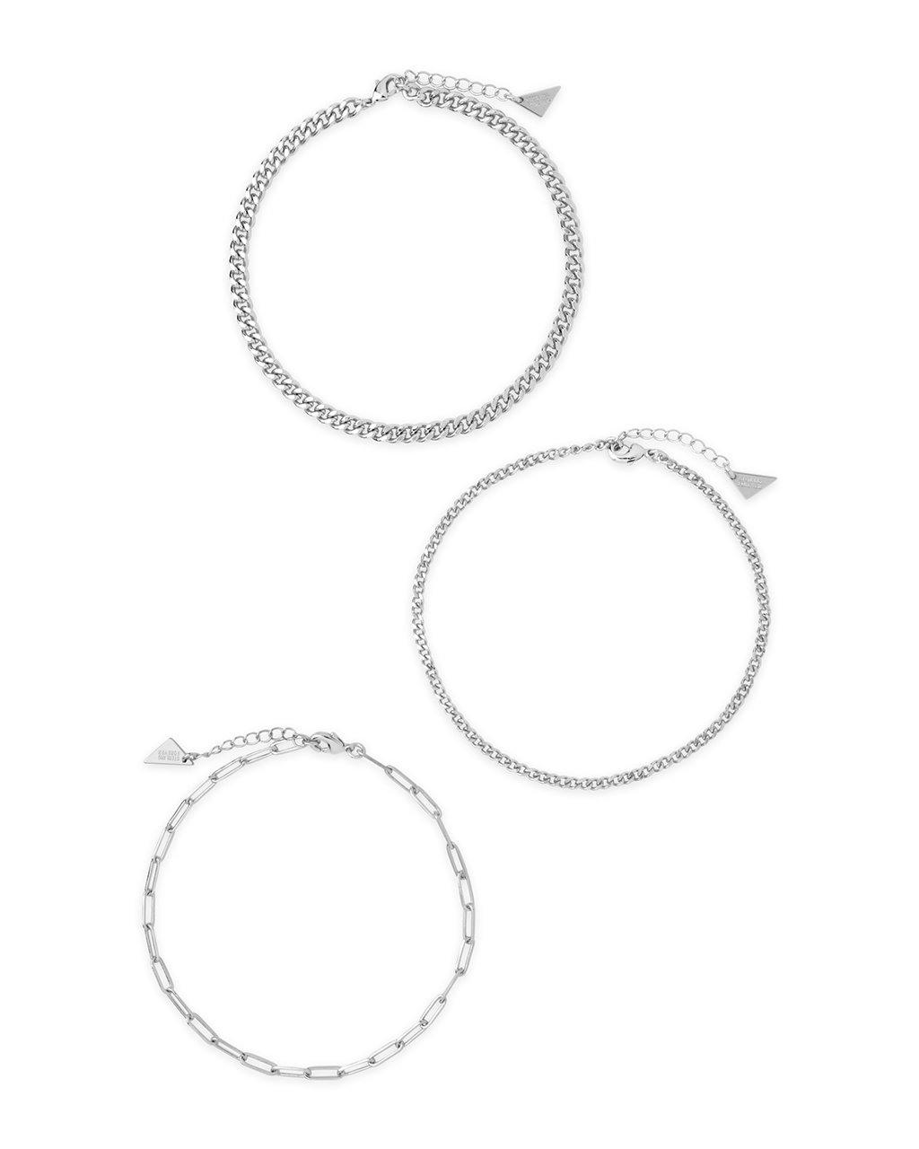 Three Row Chain Anklet Set in Silver