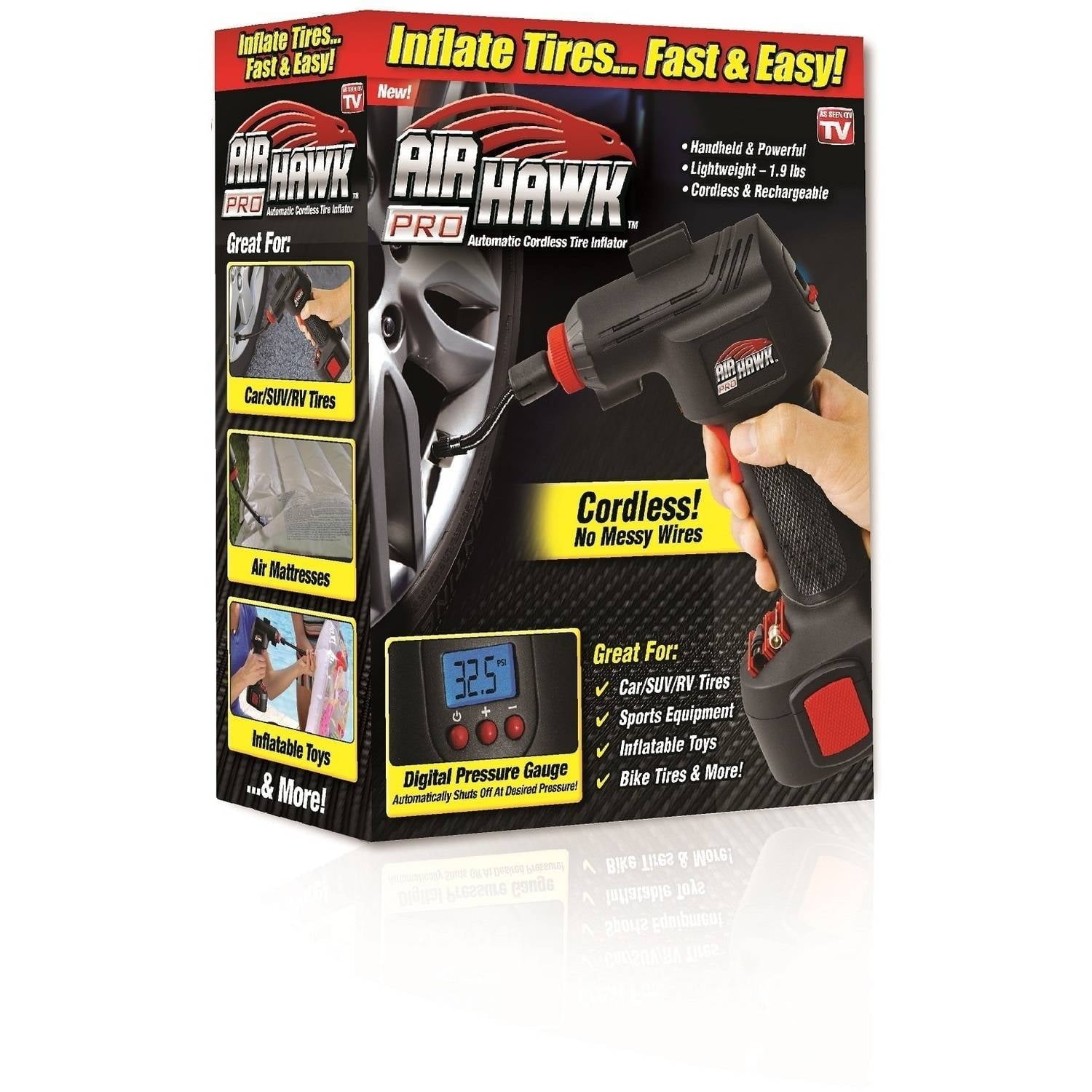 Air Hawk Pro Cordless Tire Inflator with LED Gauge & Rechargeable Battery