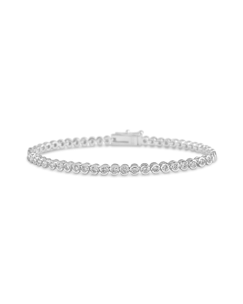 Helene Bezel CZ Tennis Bracelet in Rhodium Plated