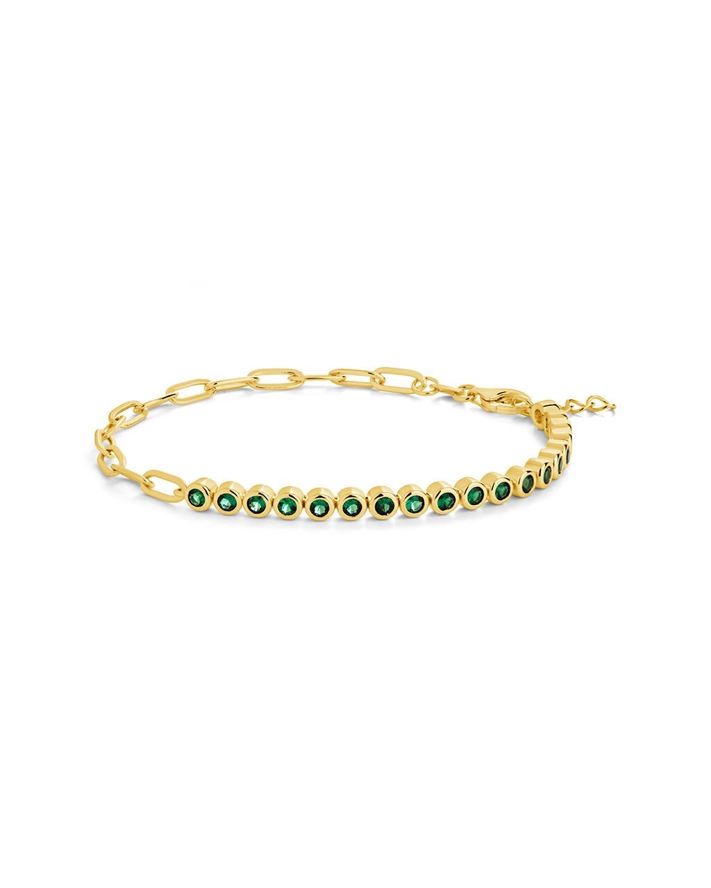 Emerald CZ Tennis & Chain Bracelet in Gold