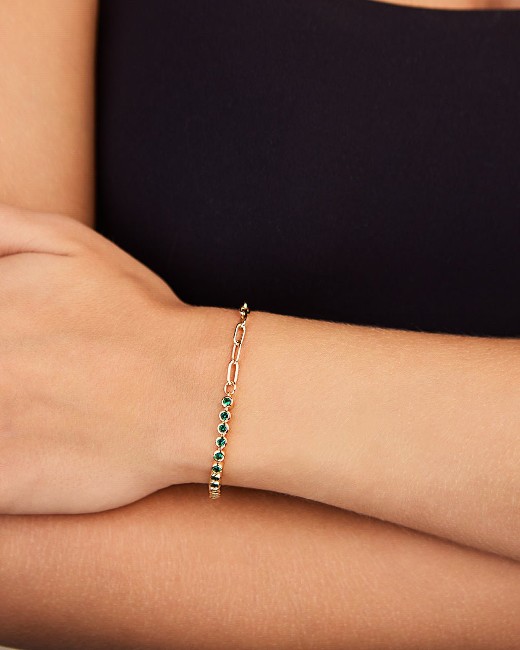Emerald CZ Tennis & Chain Bracelet - view 2