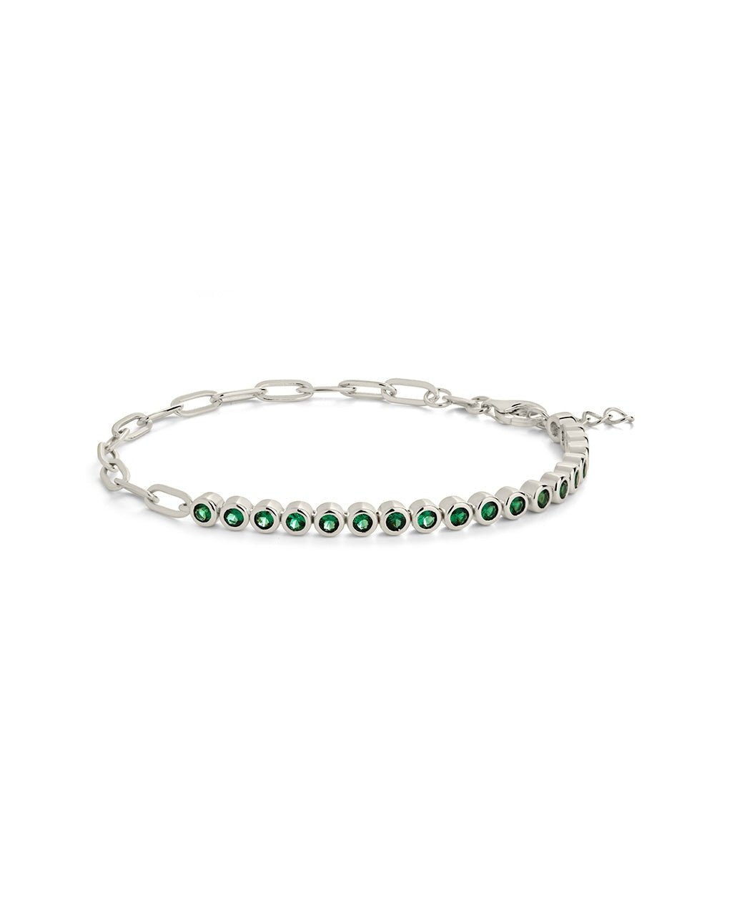 Emerald CZ Tennis & Chain Bracelet in Silver