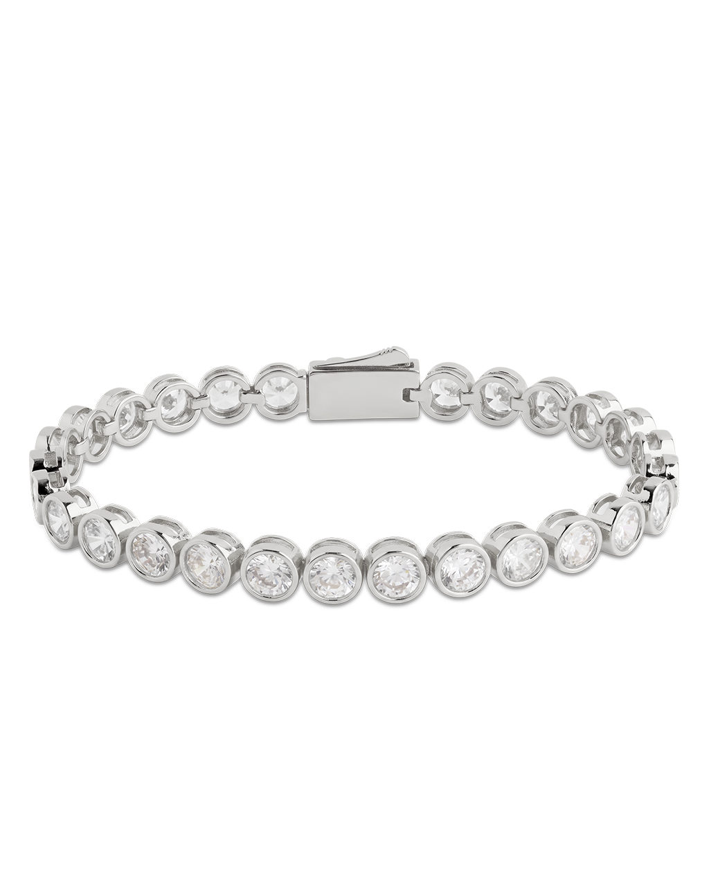 Helene Bezel CZ Tennis Bracelet in Rhodium Plated
