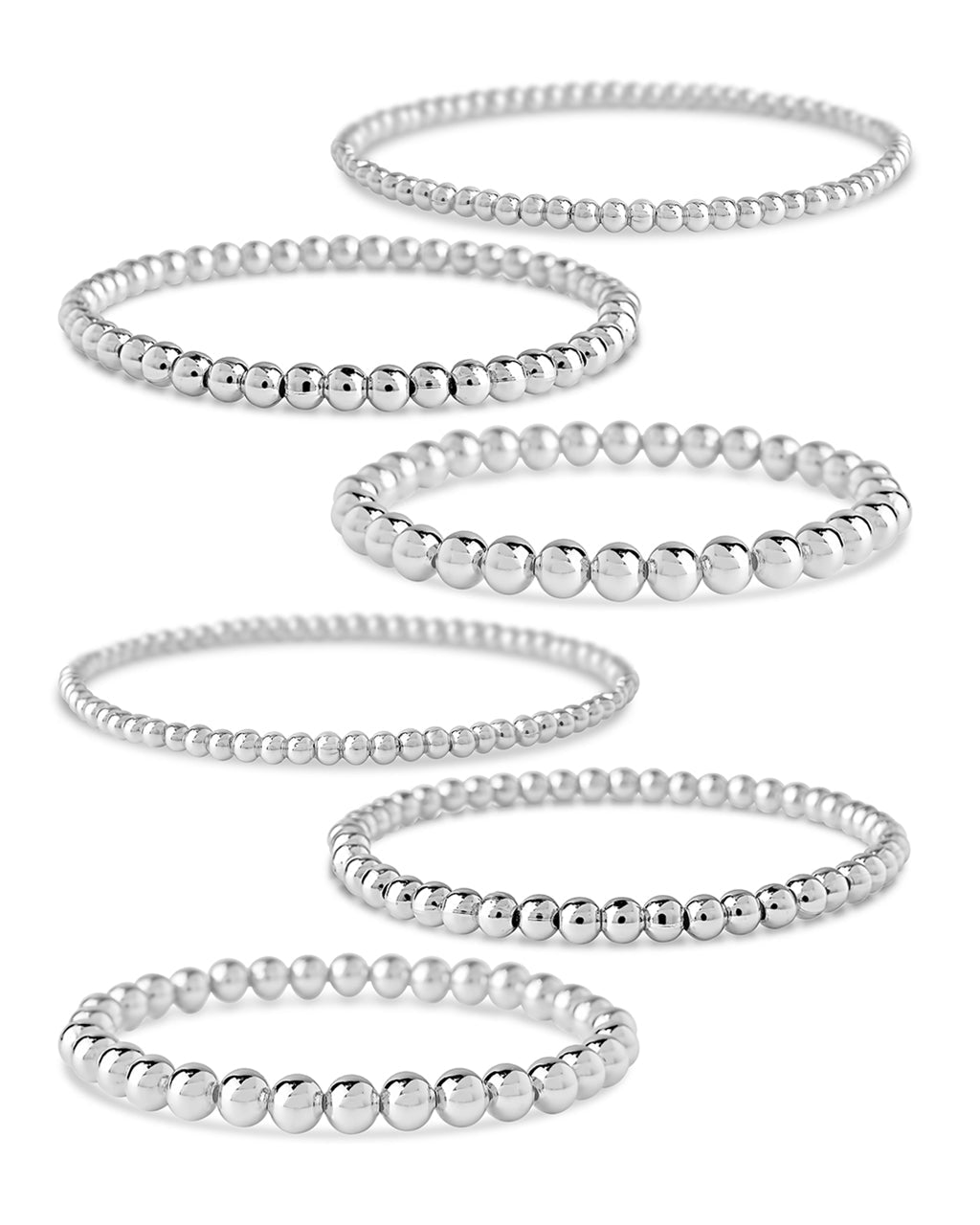 Beaded Stretch Bracelet Sets in Silver