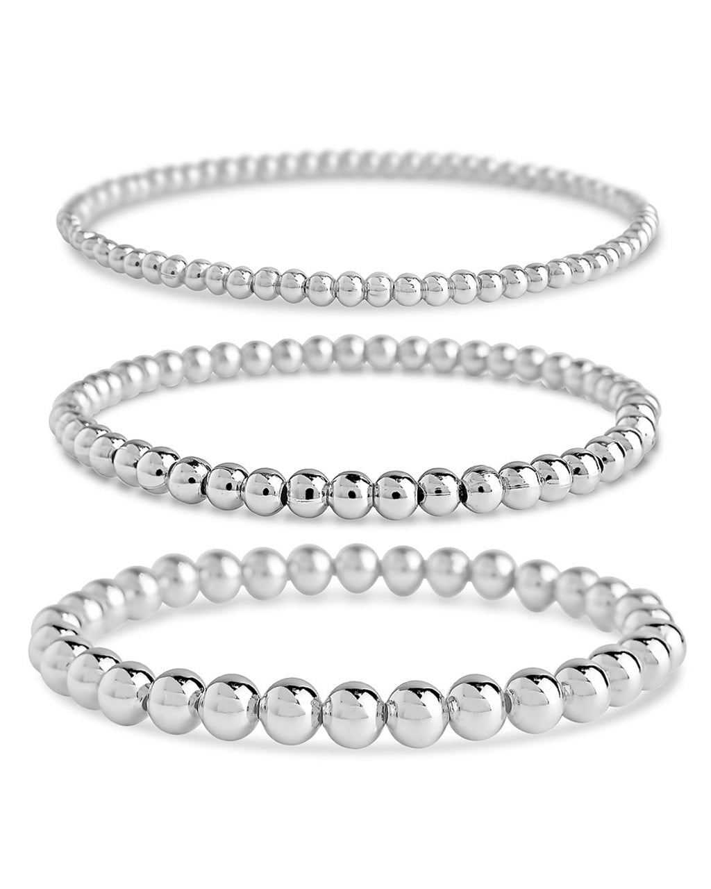 Beaded Stretch Bracelet Sets in Silver