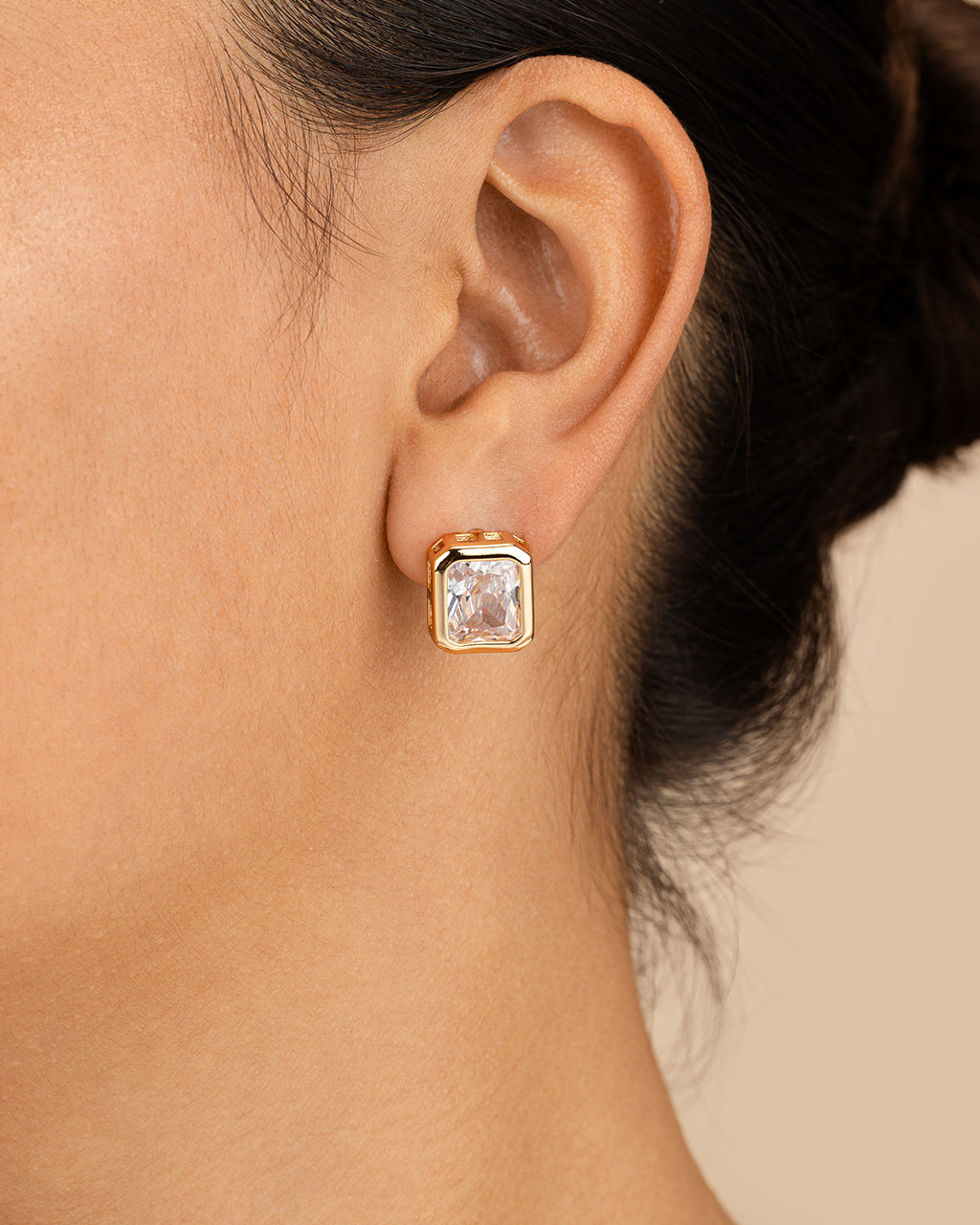 Camille Bezel CZ Statement Stud Earrings - view 3