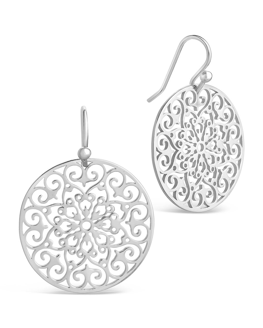 Round Filigree Dangle Earrings in Silver