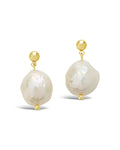 Large Baroque Pearl Drop Studs in Gold