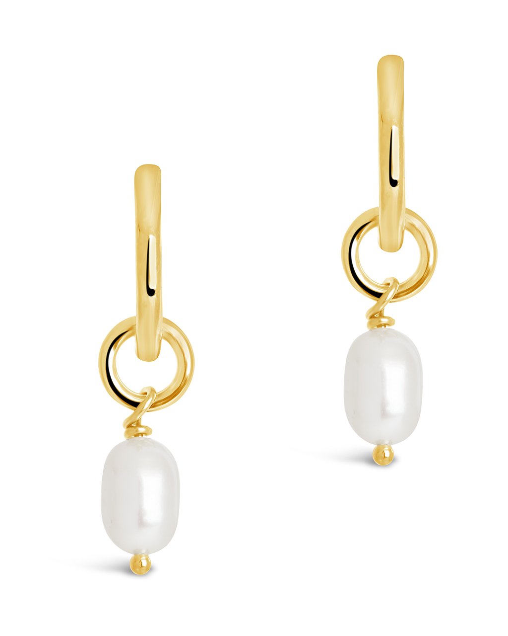 Pearl Drop Hoop Earrings in Gold