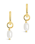 Pearl Drop Hoop Earrings in Gold