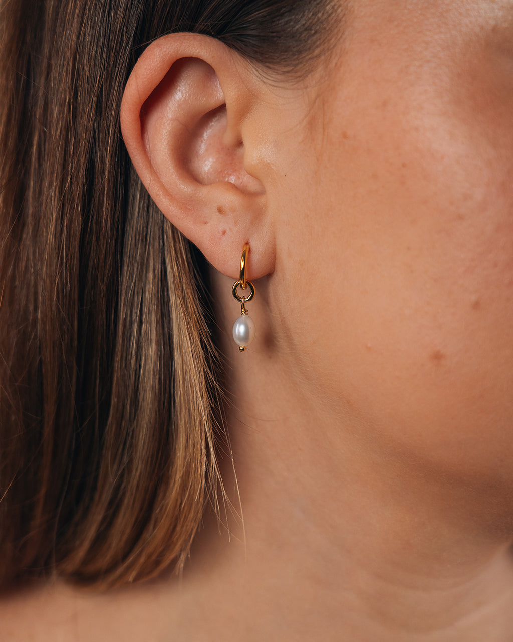 Pearl Drop Hoop Earrings - view 7